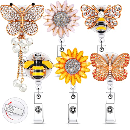 Porte-badge d'infirmière rétractable mignon abeille et papillon strass