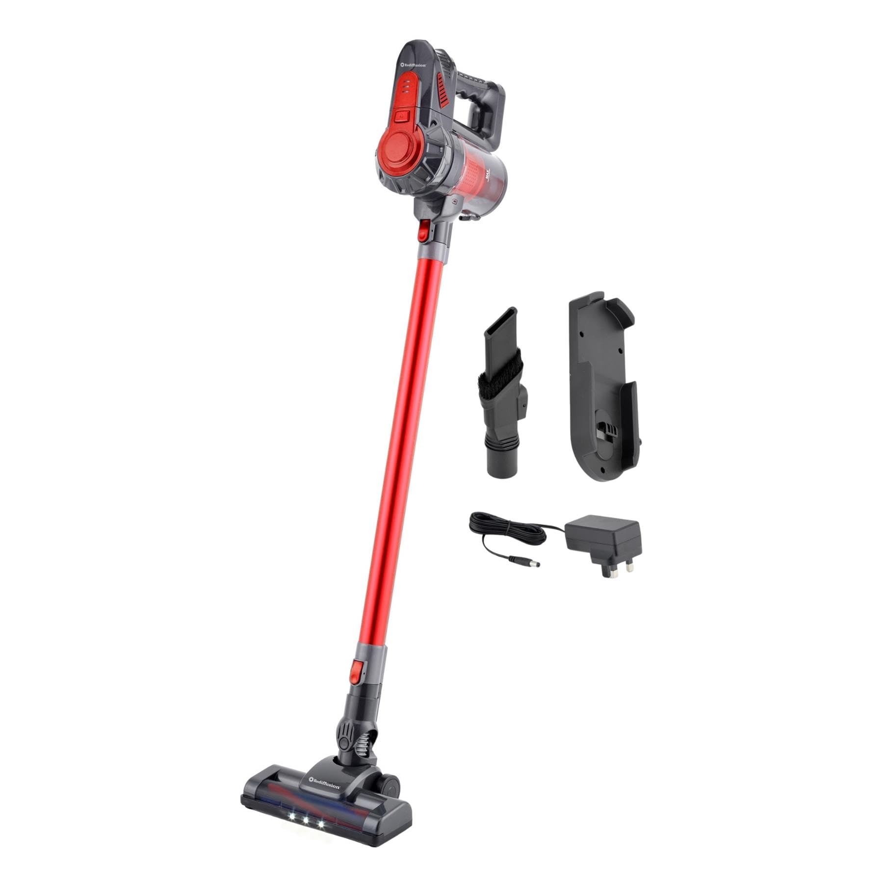 Rediffusion Vacuum Cleaner, Cordless Vacuum Cleaner, Turbo, 2 in 1, Handheld, 22.2V, Anti-Allergy HEPA Filter, 40min Run Time, Wall-Mount, Pet Hair, Red - RED803