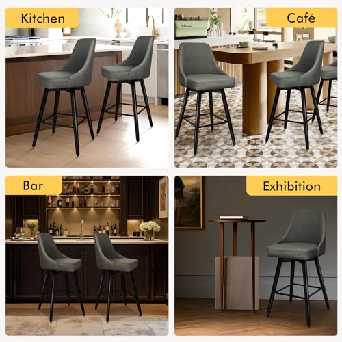 Butacos modernos giratorios ALFORDSON de altura de barra, con respaldo completo y patas metálicas resistentes, tapizados en tela de lino transpirable, para isla de cocina o bar en casa, color gris oscuro, juego de 2 miniatura 5
