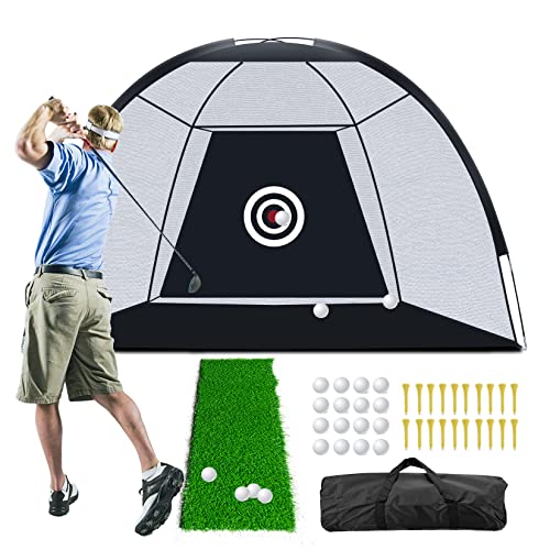 Golf Net, 10x7ft Golf Practice Net for Backyard Driving with Target and Carry Bag for Men Kids Indoor Outdoor Sports Game with 16 Golf Balls - 1 Golf Turf - 20 Golf Tees (16 Golf Balls)