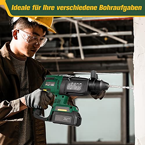 Bohrhammer, 18V Brushless Akku Schlagbohrschrauber mit 4 Ah Li-Ion Akku, 2000RPM 1.7J Schlagenergie, SDS-Plus Bohrfutter… – Bild 6