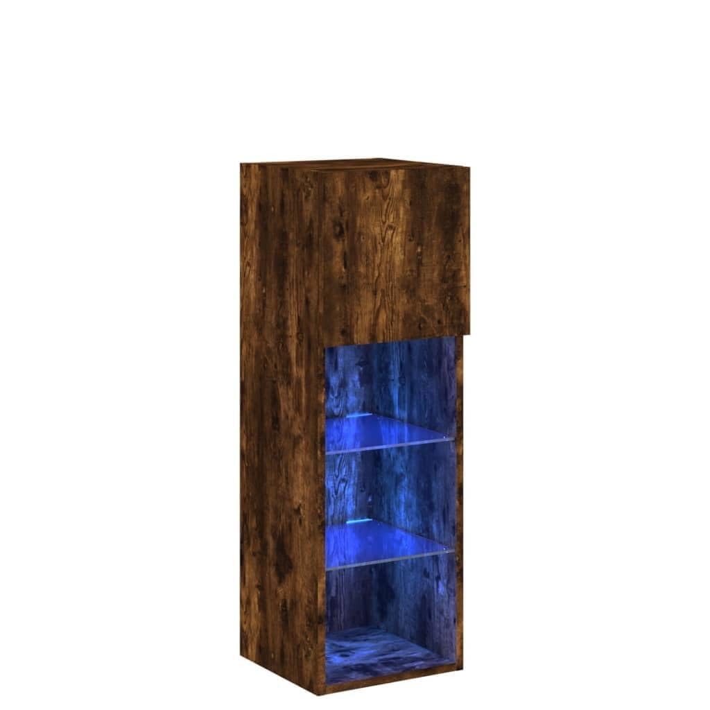 Générique Chene Fume szafka pod telewizor LED 30,5 x 30 x 90 cm | Solidne drewno konstrukcyjne, oświetlenie LED RGB, mocowanie na ścianie, duża pamięć DVD