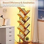 HOOBRO La bibliothèque d'arbres, 9-Tier Bibliothèque avec LED Lumières, étagère de livre d'espace, tient des livres, CDs, bibliothèque de sol debout pour bureau, salon, chambre, brun rustique et noir BF08DSJ01