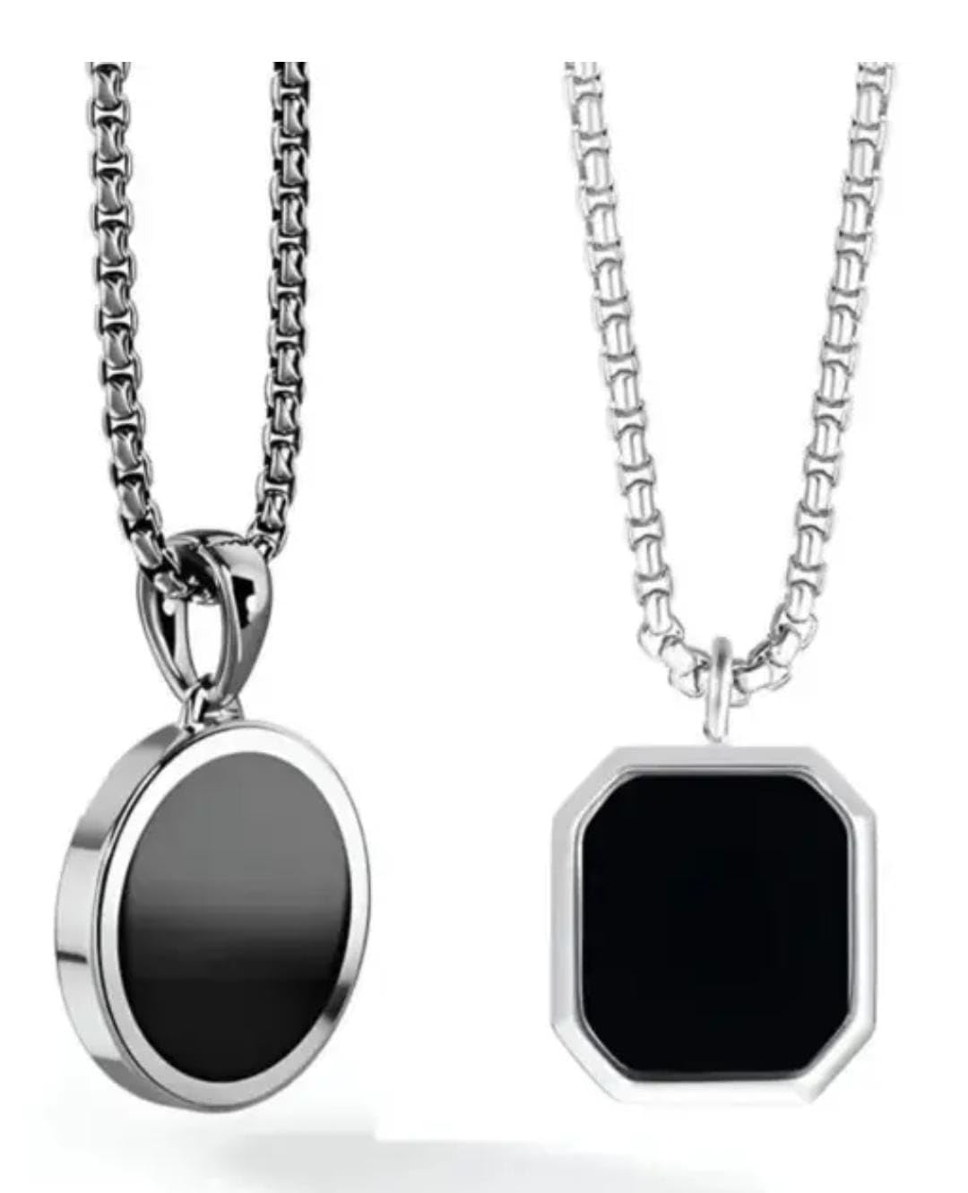 Pendant Necklace with Black Charm for Men Silver Chain Necklace – Minimal and Elegant Everyday Wear for Men & Boys (Round & Hexa)-image-6