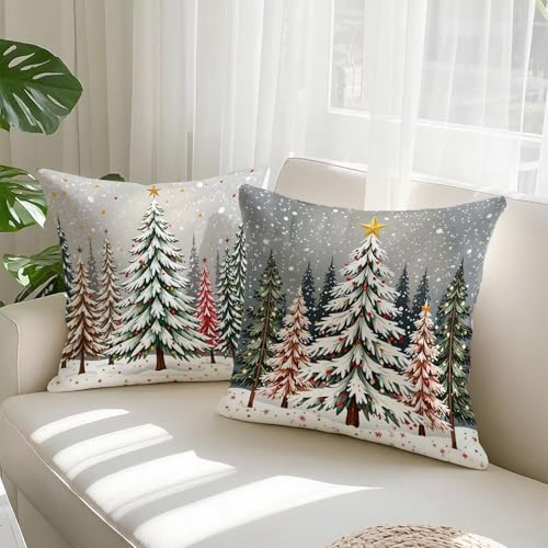 Housse coussin 65x65cm de Noël vert en velours double face imperméable lot de 2