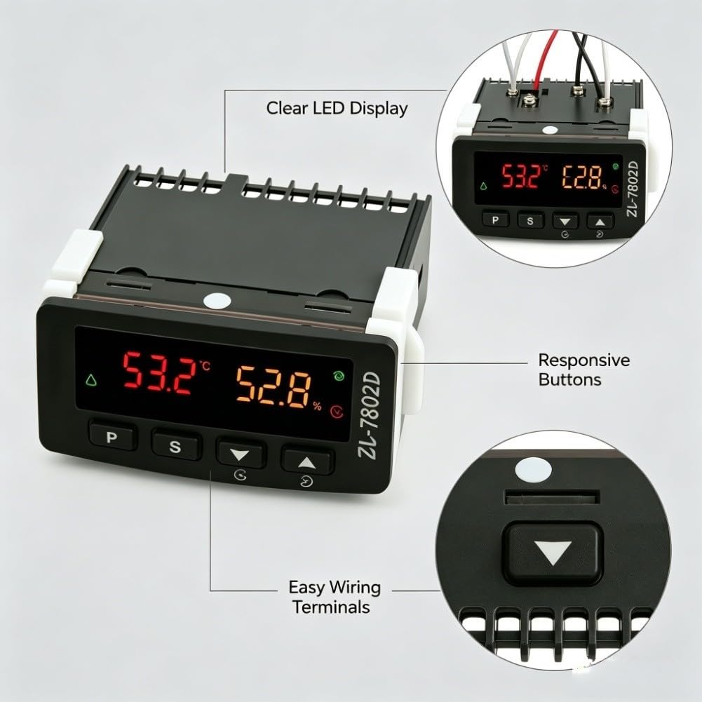 Regulador digital de temperatura y humedad con algoritmo PID, protección IP65, 100 – 240 V CA, para incubadora, invernadero, cultivo de plantas, color negro
