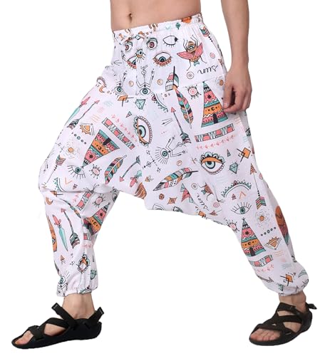 Image of Whitewhale Men's Cotton Solid Harem Pants Yoga Trousers Hippie Pant