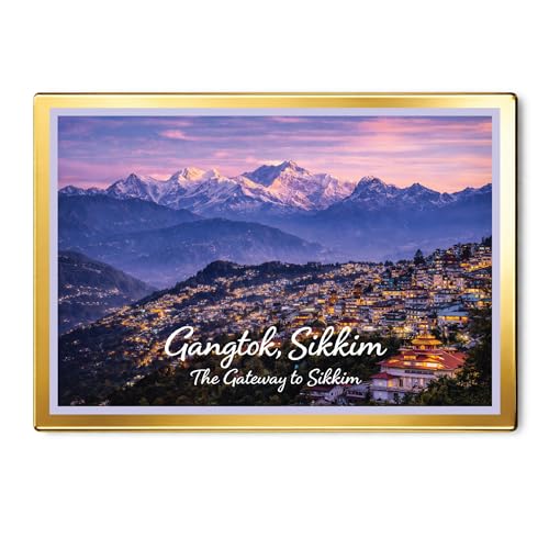 Image of Decorative Fridge Magnet with Glowing Border | Pack of 1 (Gangtok, Sikkim - The Gateway to Sikkim, 4x3 inch - Golden Border)