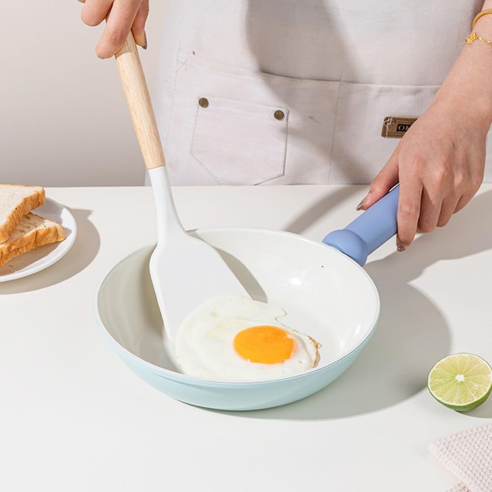 Bratpfanne 24cm Blau Schmiedeeisen Antihaftbeschichtung Wok Pfannenwender für Induktion Gasherd Kochgeschirr Küche(C+cover)