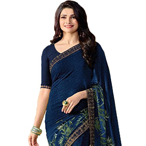 Image of RAJESHWAR FASHION WITH RF Women's Floral Printed Georgette Sarees For Women With Jacquard Work Lace Border & Blouse(Pink Red Free Size 6.30 Mtr)