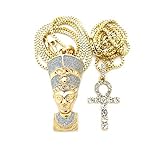 Fashion 21 Egyptian Queen Nefertiti, Ankh Cross Pendant 20',24',30' Various Chain 2 Necklace Set...