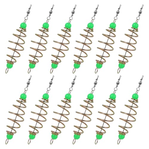 VALICLUD Piège à Appâts de Pêche et 12 Pièces en Acier Carbone Olive avec Perles Lumineuses, Support Stable pour Accessoires de Pêche en Famille ou Entre Amis