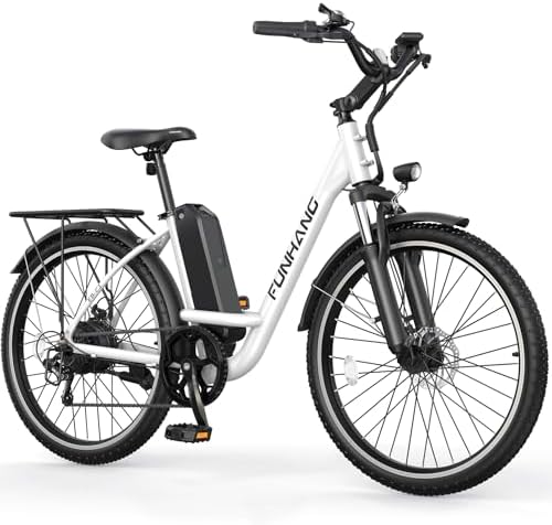 Funhang Electric Bike for Adults, 26" 1000W Peak City Cruiser Ebike, 21.7MPH 50 Miles Commuter Electric Bicycle with 48V Removable Li-ion Battery, Adjustable Stem, Rear Rack,7-Speed, UL 2849 Certified