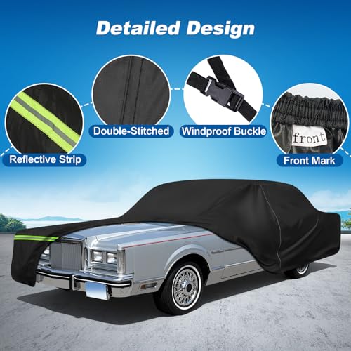 Image of QUNSUNUS Car Cover for Lincoln Town 1981-2012, Waterproof Car Covers with Cotton Lining, All Weather Town Cover with Straps and Zipper for Wind, Sun and Dust Protection
