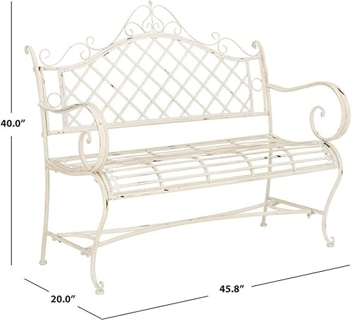 Miniatura 3 de Safavieh PAT5017A Collection Adina Banco de jardín para exteriores de hierro forjado blanco antiguo de 51.25 pulgadas