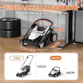 Litheli Akku Rasenmäher 37cm, Bürstenloser Motor, 2 x 20V 4,0 Akkus, 40L Fangkorb, 25-75 mm Schnitthöhe, bis 300 m²