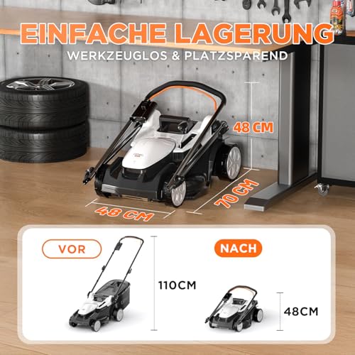 Litheli Akku Rasenmäher, 2 x 20V, 38cm Schnittbreite, Brushless, bis 300 m², 40L Fangkorb, 25-75 mm Schnitthöhe, Rasenmäher Akku inkl. 2 x 4,0 Ah Akkus 5