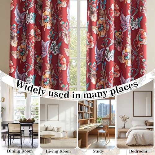 Image of MYSKY HOME Terracotta Floral 95% Blackout Curtains 84 Inches Long for Living Room Dining Rooom Thermal Insulated Light Blocking Drapes Grommet Country Coquette Window Panels for Home, 2 Pcs, 52 inch Wide
