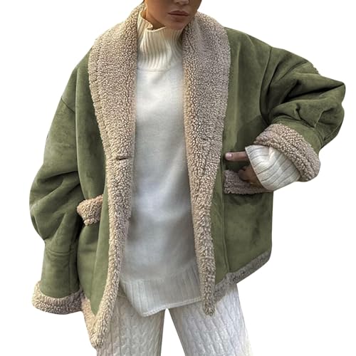 Blouson épais femme doudou col revers veste polaire hiver sans capuche
