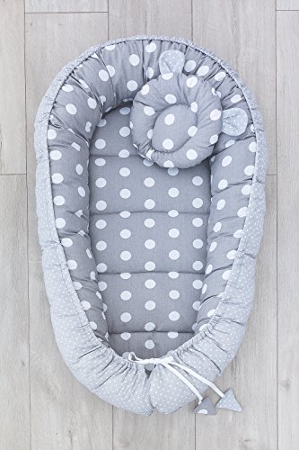 LOOLAY® 2seitig Kokon + Bärchen Nestchen Babynestchen Babykokon Kuschelbett Baby-Reisebett Babybett (Pünktchen grau/mini Pünktchen) Cover