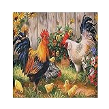 vvfelixl Satin Napkins Rooster Hen and Chickens Cloth Napkins Set of 6 Dinner Napkin Silk Washable P