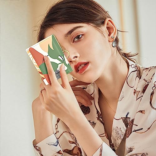 Image of Rouidr Womens Wallet, Small Slim RFID Card Wallets for Women, Cute Front Pocket Trifold Leather Card Organizer with 7 Slots & ID Window, Modern Abstract Art