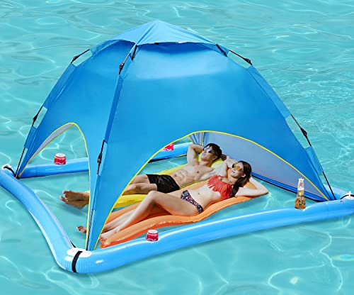 Sun Shade Sails for Swimming Pool,2 Person Automatic Pop Up Pool Spa Sun Shelter,UPF 50+ UV Protection and Waterproof Floating Shade Tent for Pool and Lake with Carry Bag (Blue New)