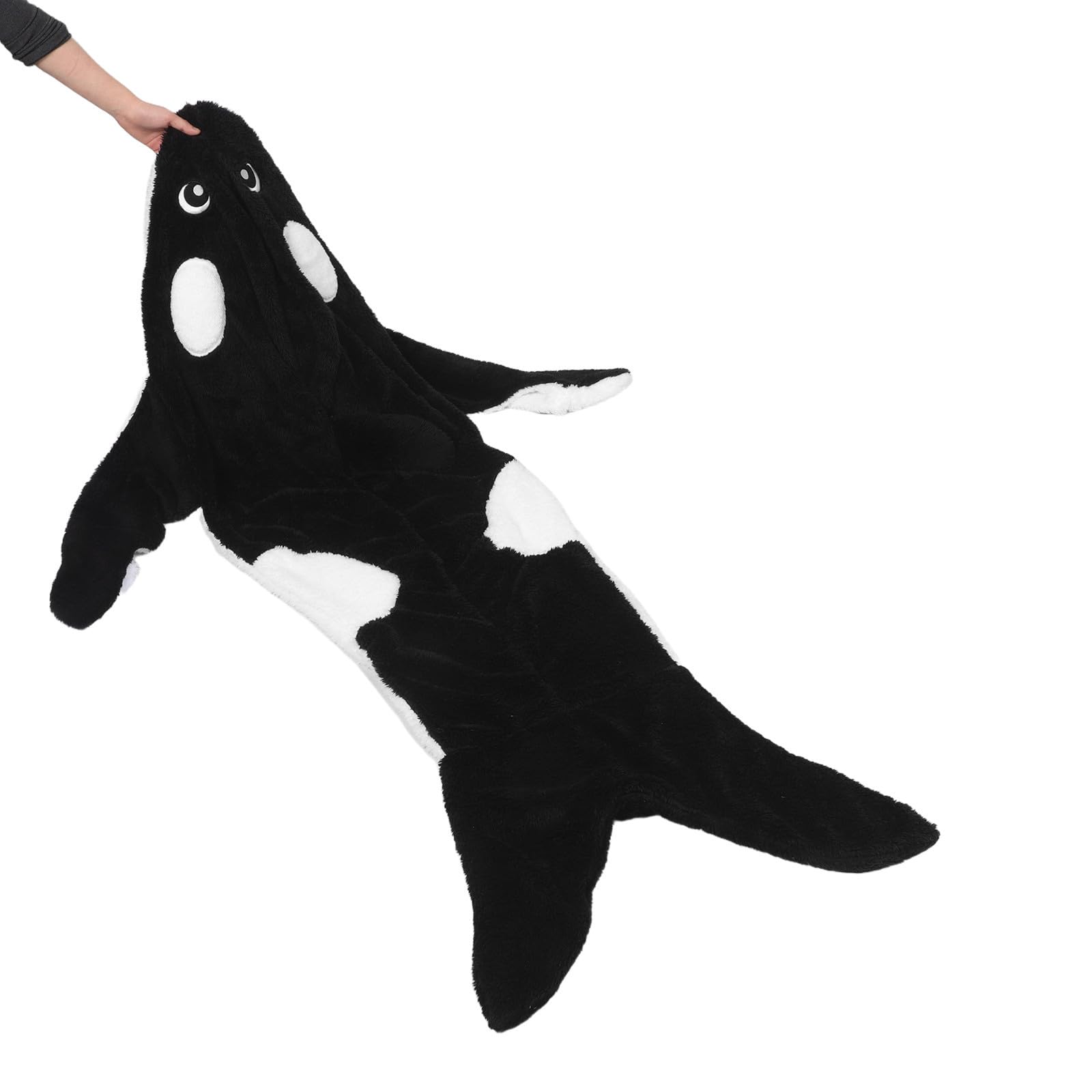 FRCOLOR Pigiama Intero Versatile e Facile da Indossare in Peluche Donna Nero Cappuccio a Forma di Balena Cartoon per Serate Accoglienti Invernali