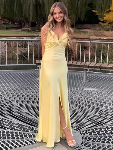 V Neck Satin Bridesmaid Dresses for Women Backless Mermaid Prom Dress with Slit Pleated Long Formal Evening Gowns2