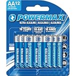 Powermax 12-Count Double AA Batteries, Ultra Long Lasting Alkaline Battery Blister Pack, 10-Year Shelf Life