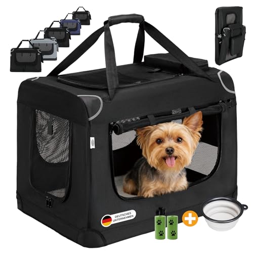 Zedelmaier Hundebox Faltbar Hundetransportbox, S 50x36x34cm, robust Transportbox für Hund & Katze Groß Hundetasche Auto Haustiertransportbox für Unterwegs & Zuhause Schwarz
