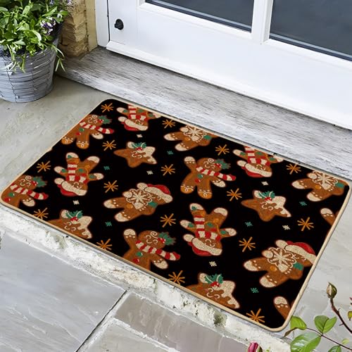 Felpudo navideño de pan de jengibre, felpudo festivo de galletas marrones para decoración de Navidad al aire libre e interior, goma impermeable, antideslizante, absorbe el polvo, fácil de limpiar, 73