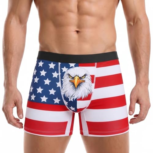 COZYMATE Funny Crazy American Flag Eagle Men's Boxers for Men 250th Anniversary 4th of July Independence Day (US, Alpha, Medium, Regular, Regular, RedBlue-Eagle)