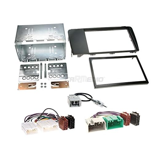 Volvo V70 04-07 2-DIN bilradio installationssats i original Plug&Play-kvalitet med antennadapter, radioanslutningskabel, tillbehör och radiobländning/monteringsram svart