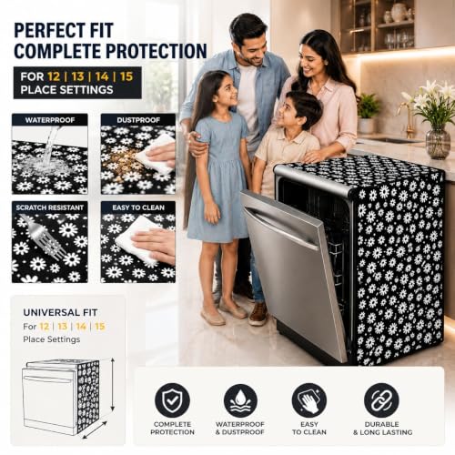 Image of Dishwasher Cover for 12 to 15 Place Setting | Water-Resistant Dustproof Zip Cover | Universal Fit Compatible with Bosch, LG, IFB, Hafele, Faber & More | 63 x 63 x 88 cm | Design 5