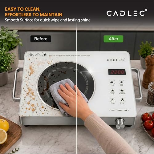 Image of Cadlec HeatBlaze 2200W Infrared Cooktop Stove with Grill Rack for Barbecue, Crystal Glass Plate, Digital Display, Touch Control, Infrared Hot Plate (Silver)