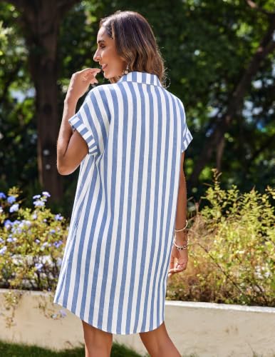Image of Zeagoo Summer Dresses for Women 2026 Cotton Button Down Short Sleeve Tshirt Dresses Casual Mini Beach Dress