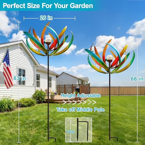 Image of 83 inch Large Solar Wind Spinner Outdoor - Metal Tulip Flower Sculpture with Multi-Color LED Glass Ball - Waterproof Kinetic Yard Art for Garden Lawn Patio, Mother's Day Birthday Gardening Gifts