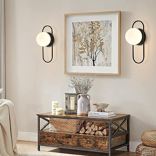 Image of Mid Century Modern Round Wall Sconce 1-Lights Black Globe Wall Sconce Lighting Minimalist Vanity White Glass Bathroom Wall Lamp Farmhouse Bedroom Bar Wall Light