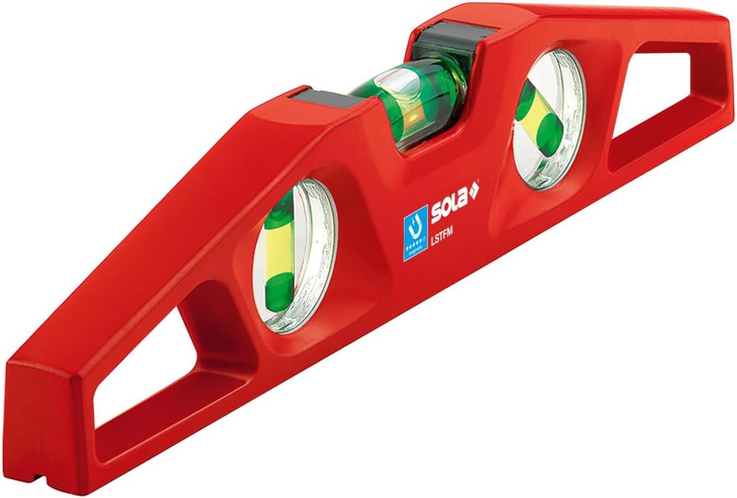 LSTFM Aluminum Die-Cast Magnetic Torpedo Level with 3 60% Magnified Vials, 10-Inch, Red