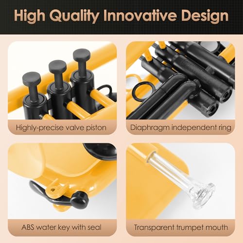 PAMPET SEA LION Professional Plastic Bb Trumpet Standard Trumpets Trumpet Set for Student Beginner Bb Trumpet Instrument (Yellow) - Thumbnail 7