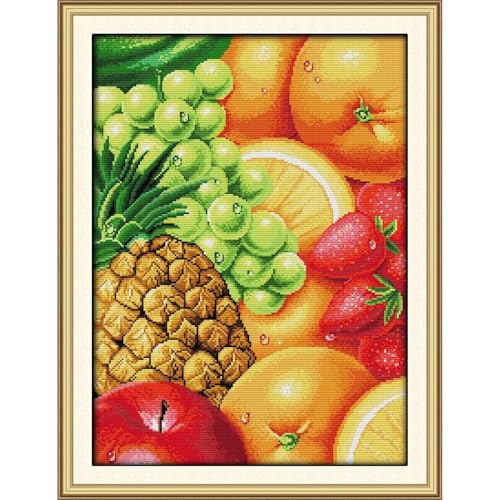 Image of ITSTITCH Stamped Cross Stitch Kits- Full Set of Embroidery for Beginners or Adults,14 CT 2 Strands DIY Fruit 7 Patterns Counted Arts Craft 15.4x20.1 inch