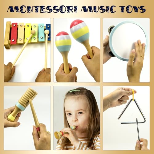 Image of Baby Musical Instruments Set for Toddlers 1-3 Music Toys with Xylophone | Toddler Musical Instruments, Montessori Wooden Toys, Percussion Instruments, Songbook, Preschool Learning, Birthday Gift