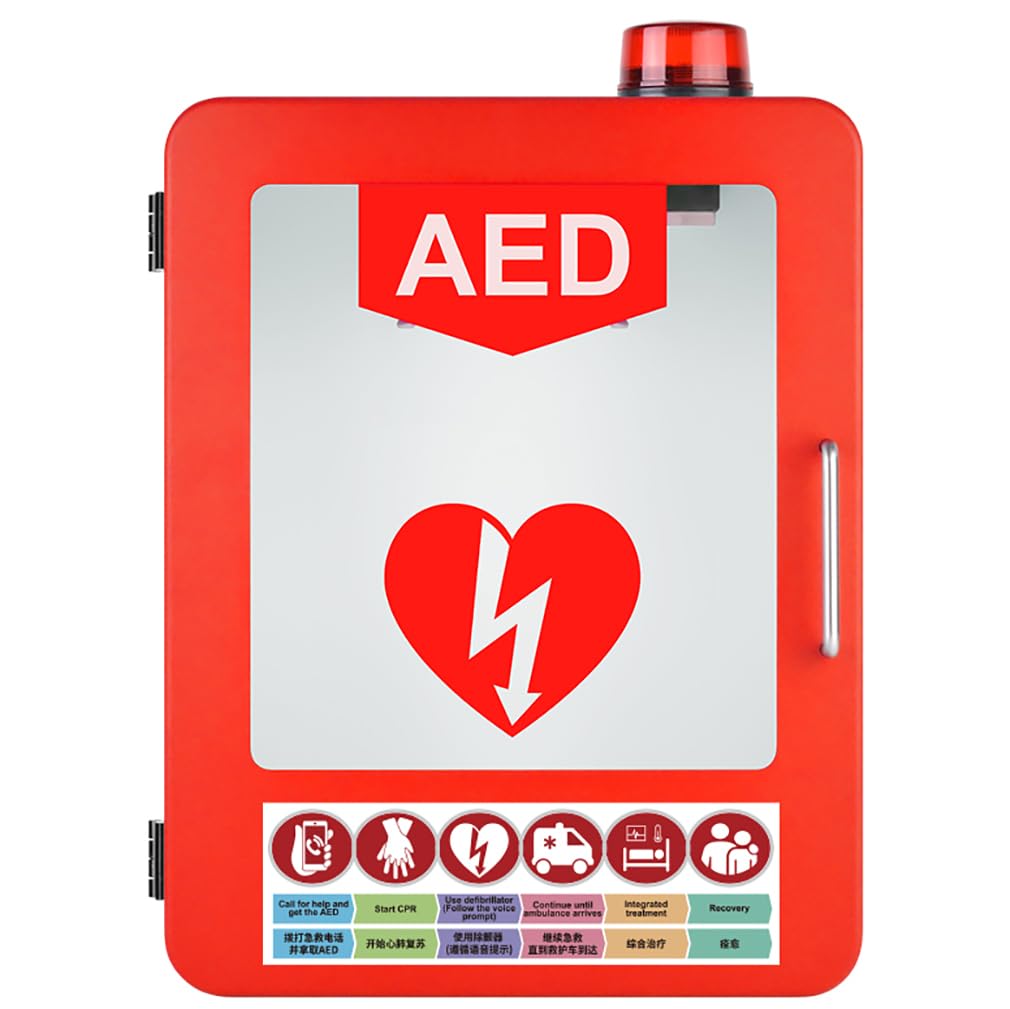 AED-Defibrillator-Schrank, AED-Defibrillator-Aufbewahrungsschrank, Erste-Hilfe-Schrank zur Wandmontage for die meisten AED-Modelle, einstellbare Trennwandposition(Red)