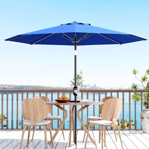 Garvee 9ft Patio Umbrella with Crank Lift & Push Button Tilt, Table Umbrella Outdoor Patio 8 Sturdy Ribs for Yard, Deck, Pool, Azure