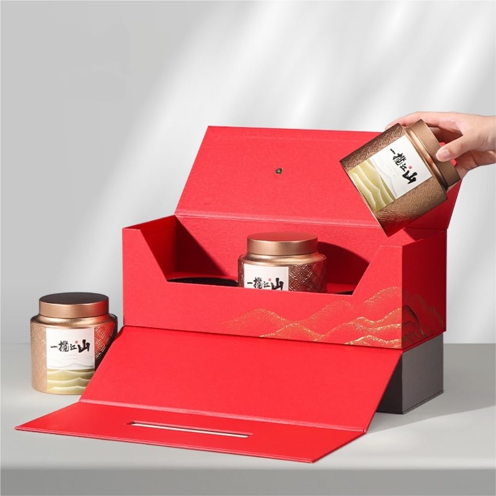 Teeservice für losen Tee, Vorratsdose, runde Dose, leere Dose, Küche, Aufbewahrungsdose, chinesische Teedosen, drei Dosen, Geschenkbox-Set, Tee-Vorratsdose (A, Doppeldose)