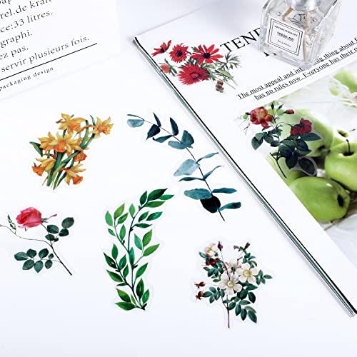 Image of 80 Pieces Natural Vintage Flower Stickers for Scrapbooking, Self-Adhesive Scrapbooking Stickers Supplies Journal for Adult Card Making Letters DIY (Style D)