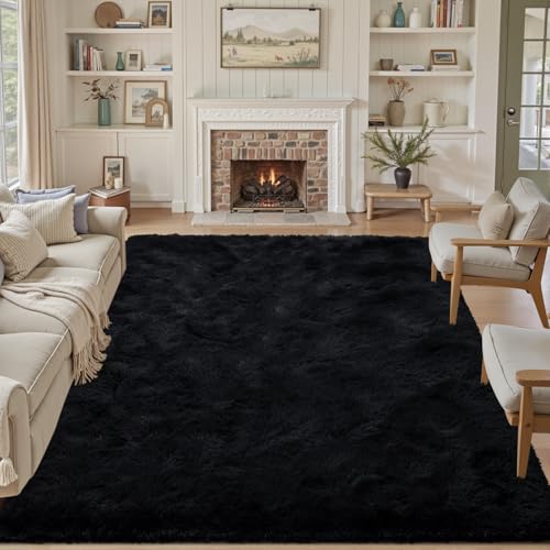 Black Rugs for Living Room Fluffy 6x9 ft Bedroom Rug Non-Slip Area Rugs Shag Carpet for Nursery Kids PlayRoom Dorm Office Indoor Modern Plush Carpets Boys