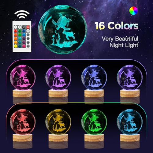 Image of 3D Sea Turtle Crystal Ball Night Light with Woodern Base, 3.15 inch Sea Turtle Glass Ball Lamp 16 Colors with Remote Control Sea Turtle Figurines Cool Desk Decor Sea Turtle Gifts for Kids Friends Birthday
