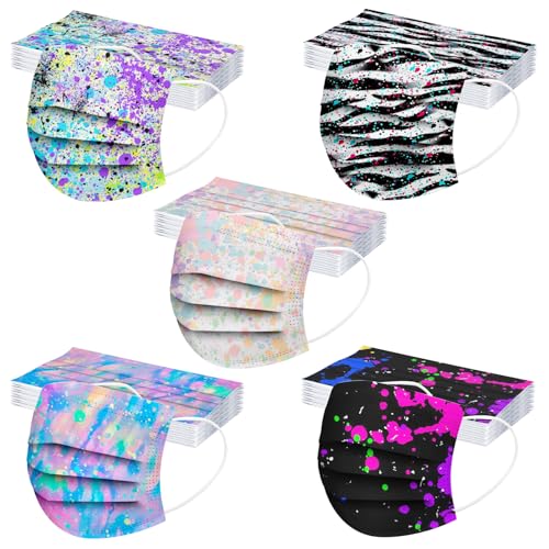 50 Pack Disposable Face Mask, 3 Ply Breathable Stylish Printed Face Masks for Adults Women Full Face Protection (Multicolor)
